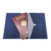 Portefeuille passeport cuir upcyclé bleu