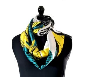 foulard en soie pour femme fleur tropique jaune et vert